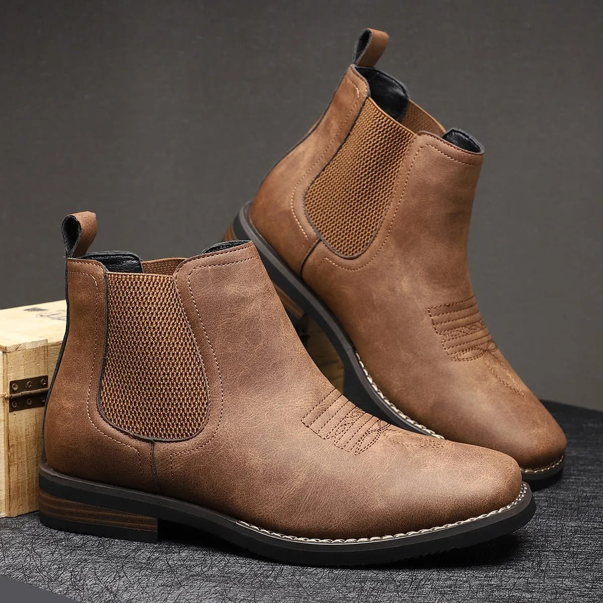 Slip-On Faux Leather Chelsea Boots Western Stitch for Men