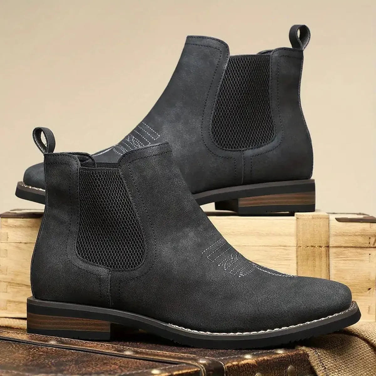 Slip-On Faux Leather Chelsea Boots Western Stitch for Men