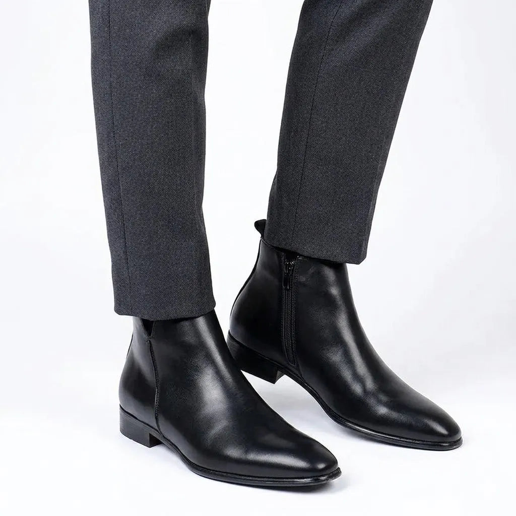 Smart Low Heel Ankle Boots with Side Zip for Men