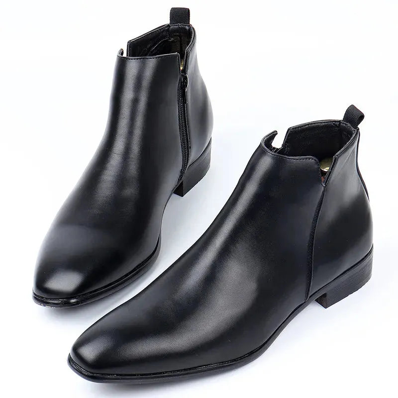 Smart Low Heel Ankle Boots with Side Zip for Men