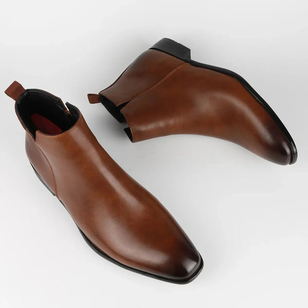 Smart Low Heel Ankle Boots with Side Zip for Men