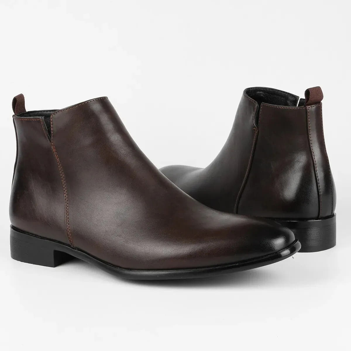 Smart Low Heel Ankle Boots with Side Zip for Men