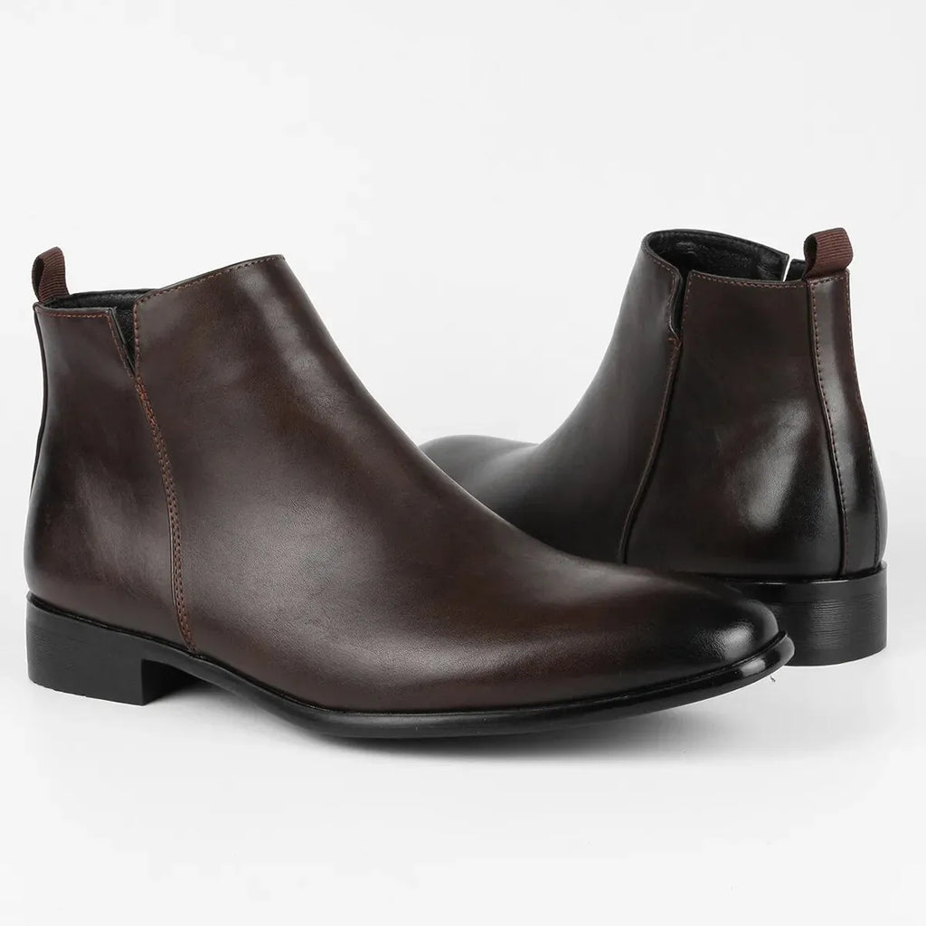 Smart Low Heel Ankle Boots with Side Zip for Men