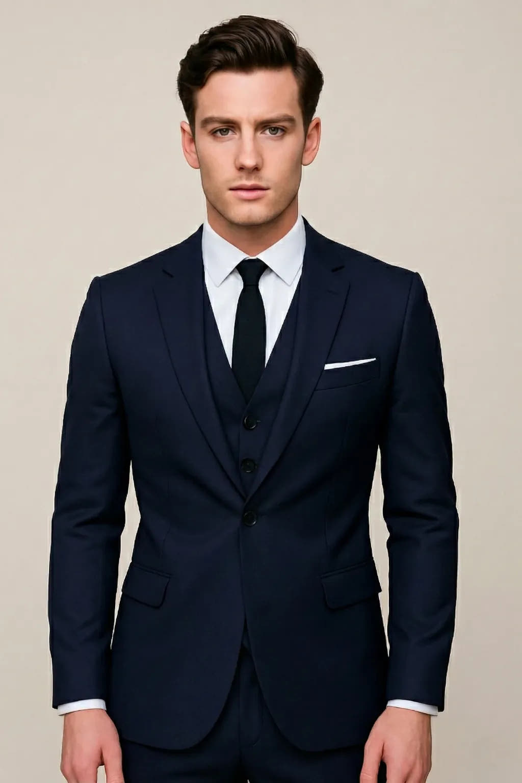Tailored Three Piece Suit with Classic Lapels for Men