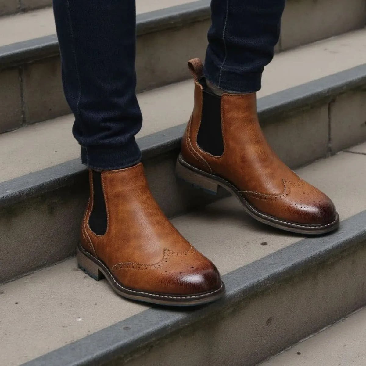 Wingtip Brogue Chelsea Boots Leather-Look for Men