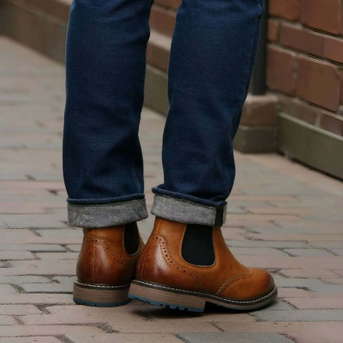 Wingtip Brogue Chelsea Boots Leather-Look for Men