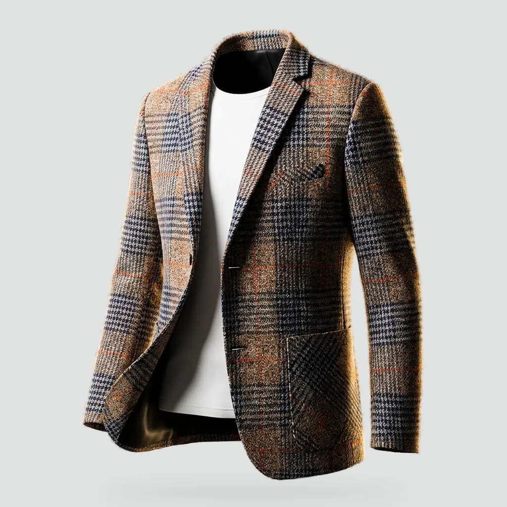 Classic Blazer with Houndstooth Pattern for Men