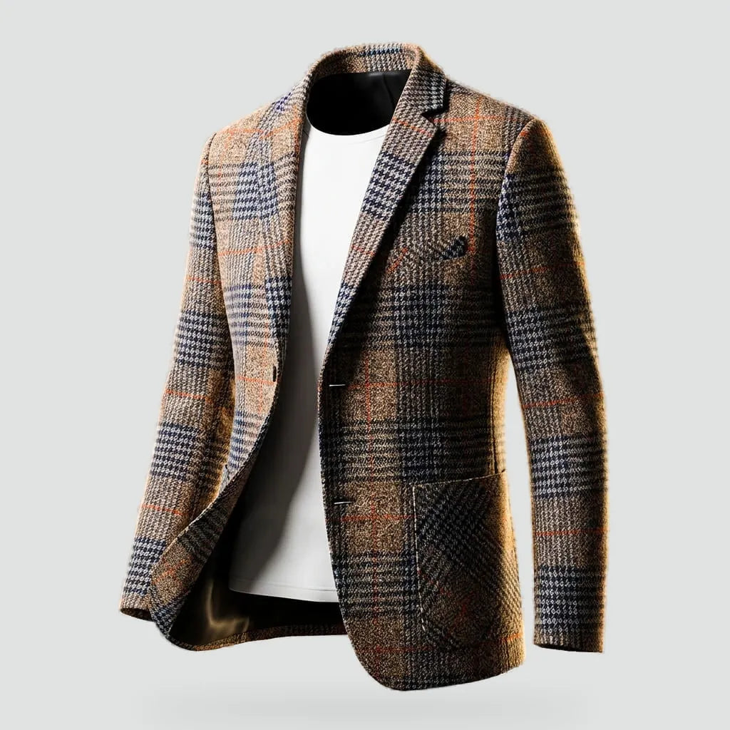 Classic Blazer with Houndstooth Pattern for Men